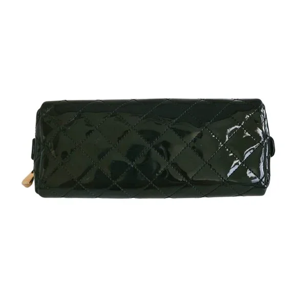 Rare BURBERRY Quilted Patent Leather Cosmetic Bag Black Gold Hardware Case